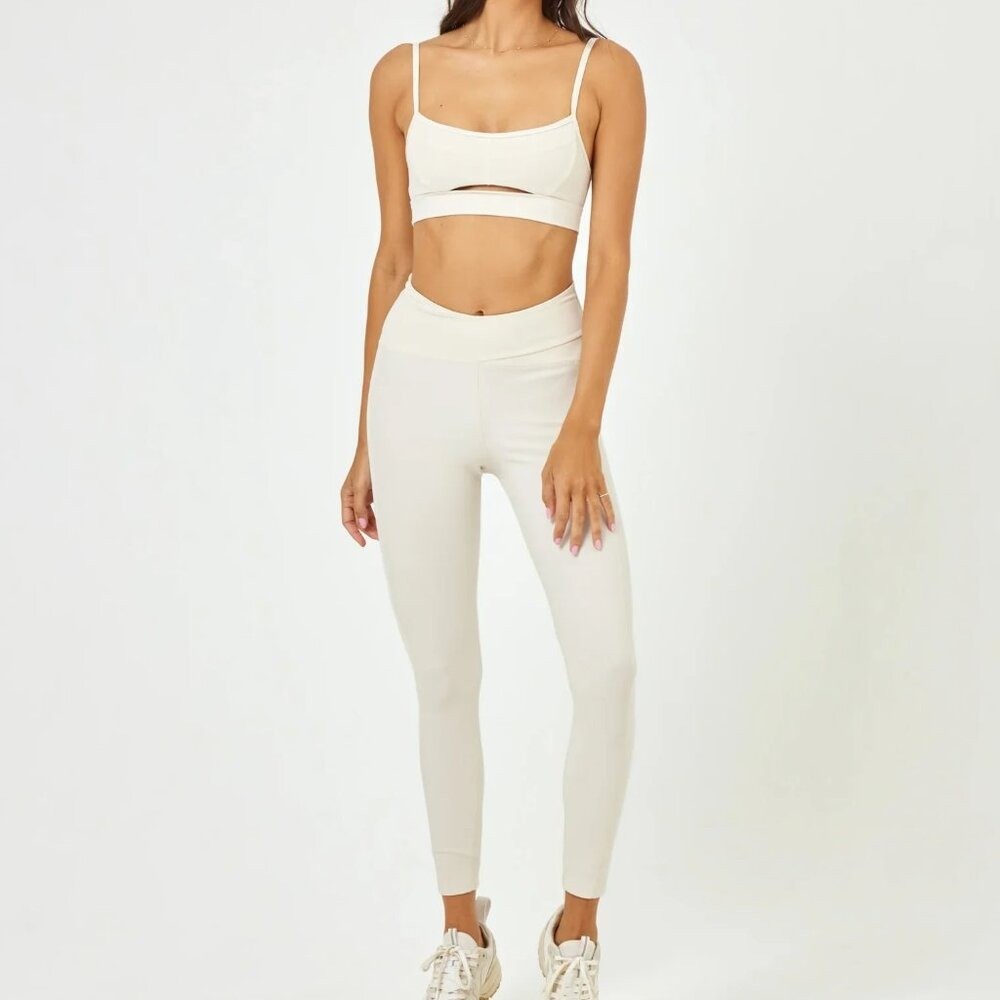 NWT$198 L*SPACE 2-PC SET Rush Sports Bra LRG & Mercer Legging MED in Bone Ribbed