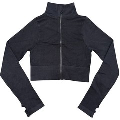 NEW Love Poem Black Cropped Active Jacket Womens Medium Zip Thumbholes Athletic