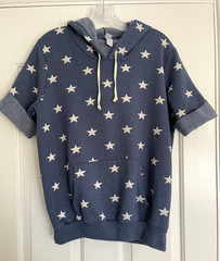 Alternative Apparel USA Blue White Stars Short Sleeve Patriotic Hoodie Large