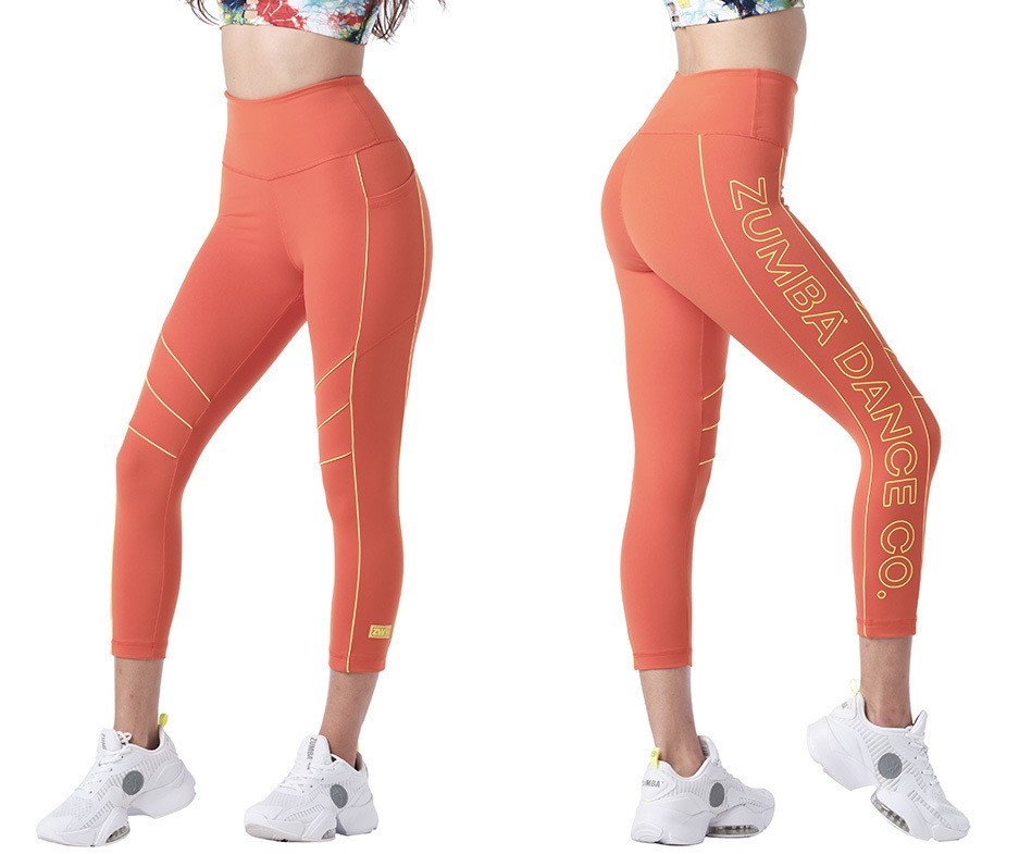 Zumba Dance Company High Waisted Crop Leggings – Orange Peel ~ XS S L ~ New!