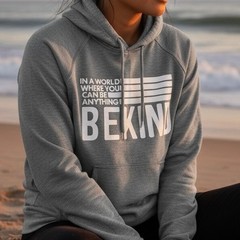 Be Kind Graphic Hoodie Gray Cotton Blend Sweatshirt Sz M Inspiration Vibes Comfy