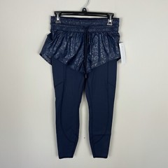 Athleta Size XS Petite 2 In 1 Rainer Navy Blue Cheetah Shorts Tight Leggings