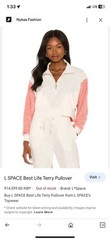 NWT L*Space Best Life Crop Pullover Half Zip Pockets Terry Cloth Pink Cream XS