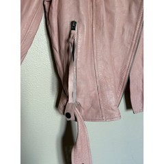 Muubaa Biker Jacket Leather Slim Fit Belted Moto Blush Pink Casual Night Out