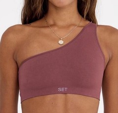 Set Active Sculptflex Ribbed One Shoulder Bra in Canyon Size XS- Mauve