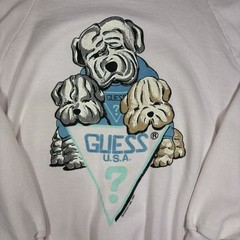 Vtg 1987 GUESS Georges Marciano Sweatshirt Pink Shar Pei Puppies Dog Crewneck MD