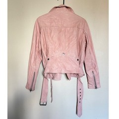 Muubaa Biker Jacket Leather Slim Fit Belted Moto Blush Pink Casual Night Out