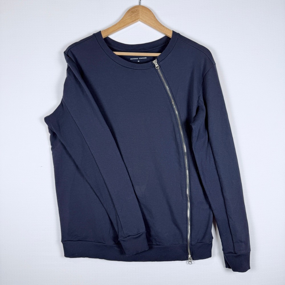 Universal Standard Asymmetrical Zip Sweatshirt XS Navy Blue Long Sleeve Modern