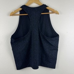 ATHLETA Shanti crop racerback jacquard active tank top blue/black – 2X