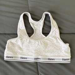 Hanes Women’s Sports Bra S/A Gray Racerback Pullover Wireless Logo Band