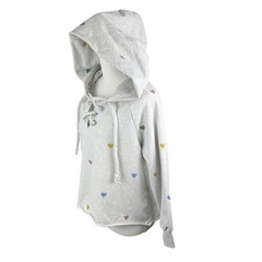 Storia Sweater Women Small Grey Hearts Print Cropped Pullover Oversized Hood