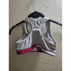 Tommy Hilfiger Light Gray Racerback Padde Sports Bra with Red, White & Navy Band