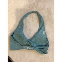 DFYNE Hannah Pearson Halter Neck Twist Sports Bra Teal Marl Activewear Top