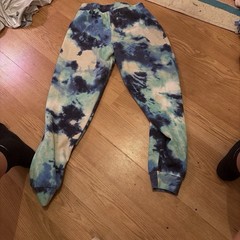 Justice Tie Dye Jogger Pants Juniors M Blue Green White Drawstring Tapered