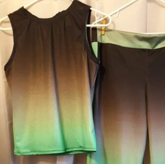 Ombre Workout Lounge Joggers Set M Black Green Top & Leggings Athleisure Yoga