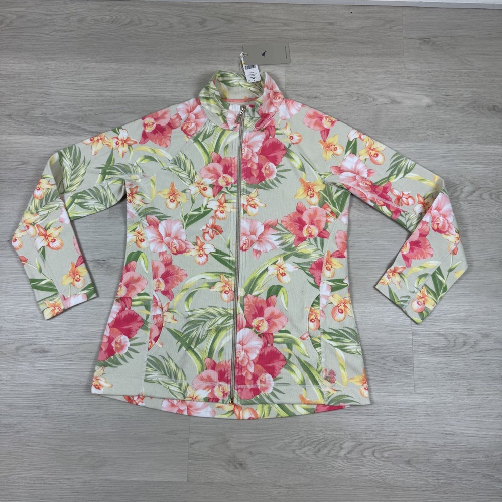 Tommy Bahama Aruba Full Zip Sweatshirt Womens Medium Floral Fleur De Lei