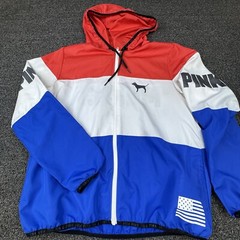 VICTORIAS SECRET PINK Patriotic Red White Full Zip ‘Merica WINDBREAKER