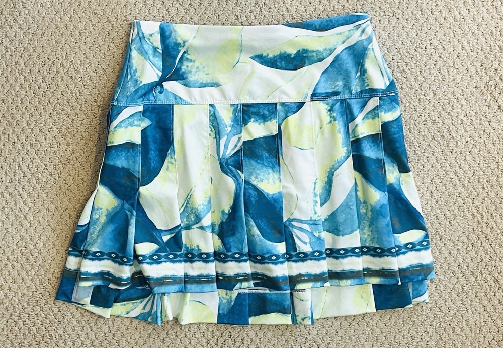LUCKY IN LOVE Women’s Blue Teal Floral Pleated Athletic Skort Sz XS (0-2)