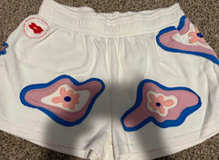 Nike Women’s White Athletic Shorts Floral Applique Pink/Blue Elastic Waist XL