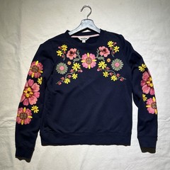 Boden Hannah Embroidered Floral Crewneck Sweatshirt Blue Women’s Small Boho