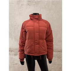 Topshop Rust Puffer Jacket Cropped High Neck Snap Zip Women US 4