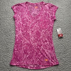 New Balance Burnt Out V-Neck Cap Sleeve Shirt Womens XL Pink Sheer