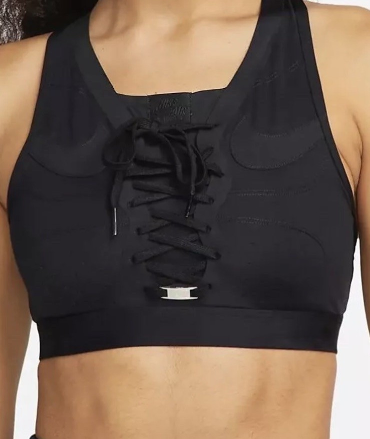 Nike Womens Black Swoosh Air Force 1 Laced Up Front Racerback Sports Bra