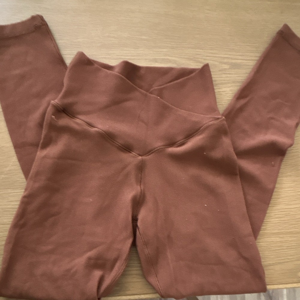 Offline Brown Waffle Knit Pull-On Leggings Womens Size S Yoga Athleisure