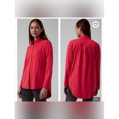 Athleta Urbanite Textured Top Red Animal Leopard Jacquard Button Down Shirt S