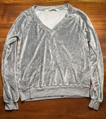 Michael Stars Women’s Gray V-neck Velour Sweatshirt Waistband Sz Small