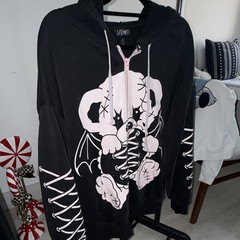 Widow Women’s L Full Zip Hooded Hoodie Black/Pink Skull Graphic Print