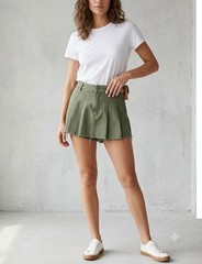 Forever 21 Pleated Skort Womens XS Olive Green High Waisted Frayed Hem NWT