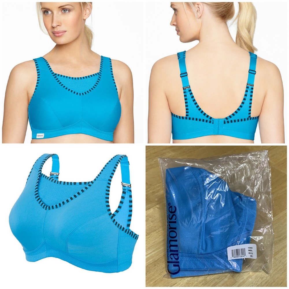 Glamorise No‑Bounce Cami Sports Bra • Wirefree Wicking Full Figure 44G Blue NIP
