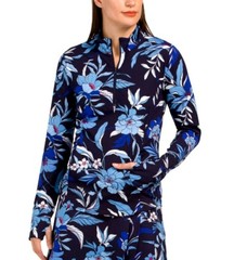 NEW Tommy Bahama Everyday Active Romantic Blooms Blue Floral Long Sleeve Top SM