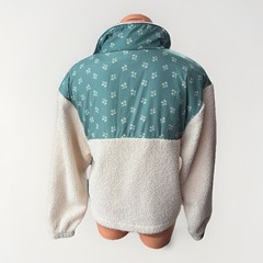 Universal Thread Sherpa Quarter Zip Pullover Sweatshirt Floral Green Cream S