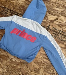 Prince Pickleball Blue White Pink Cropped Full Zip Hooded Windbreaker Women XS