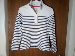 Joules Saunton Nautical Funnel Neck Striped 1/4 Zip Button Sweatshirt Sz 6…