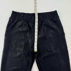 Metallic Jogger Pants Womens Small Black Shimmer Elastic Waist Pockets Chic