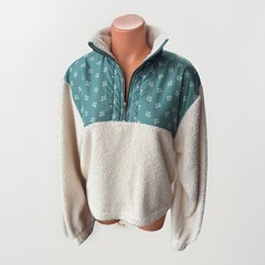 Universal Thread Sherpa Quarter Zip Pullover Sweatshirt Floral Green Cream S