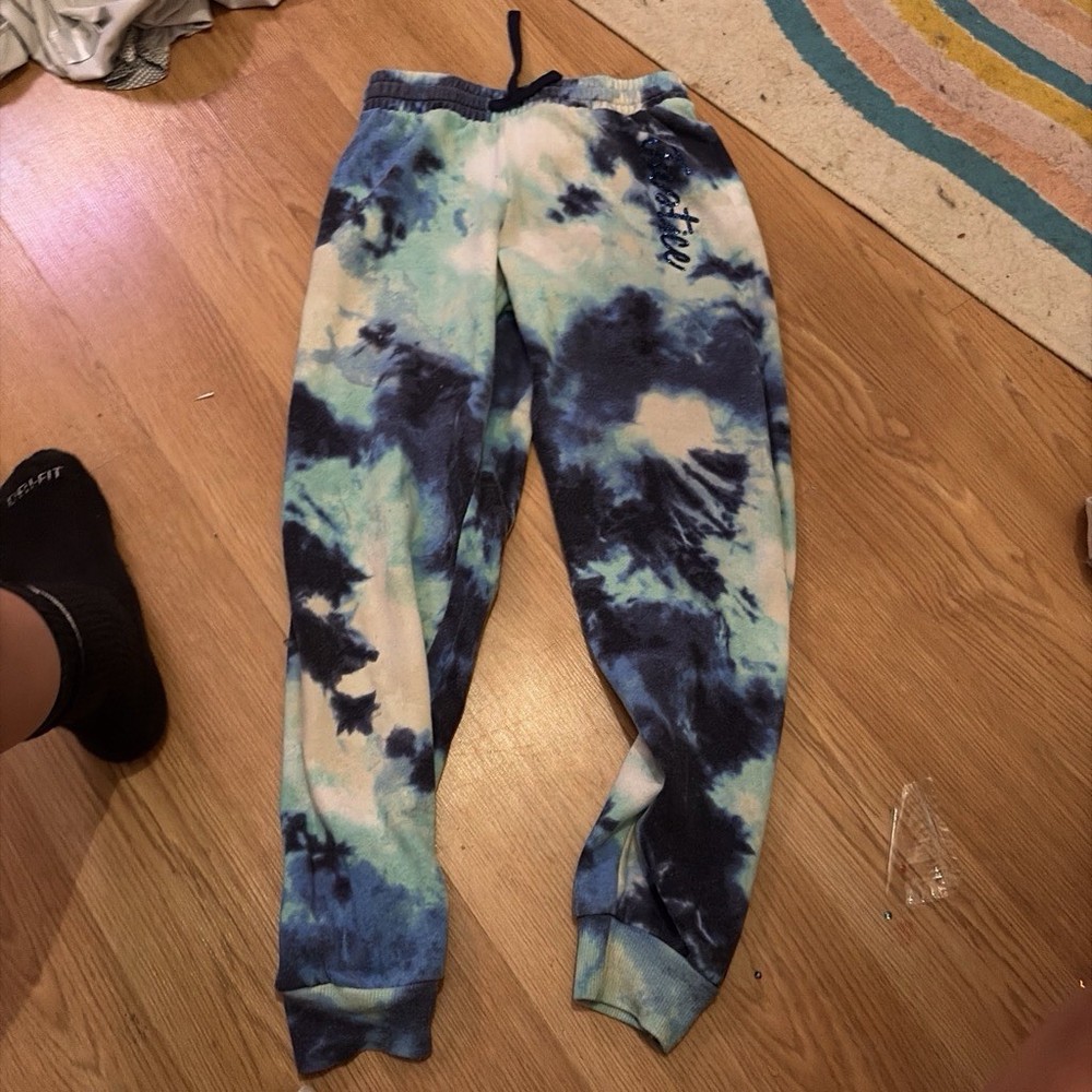 Justice Tie Dye Jogger Pants Juniors M Blue Green White Drawstring Tapered