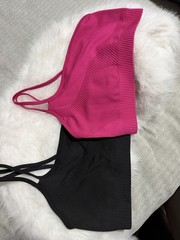 2-Pack Seamless Wireless Sports Bras Pullover Solid Pink & Black