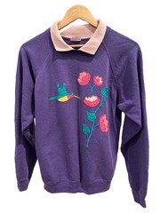 Hanes Vintage Hummingbird Embroidered Collared Sweatshirt Size Medium rare