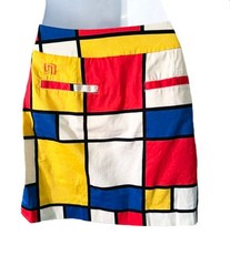 Loudmouth Ladies Mondrian Graphic Pattern Red White Yellow, Blue Cotton Skorts S
