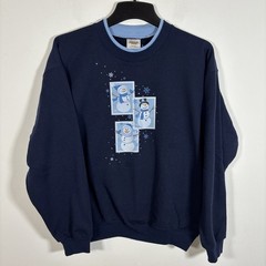 Vintage Women Large Blue Snowman Embellished Sweatshirt Grandmacore Eclectic