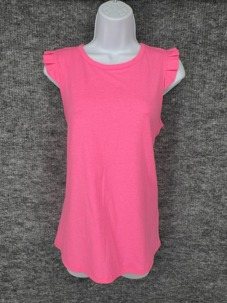 Lilly Pulitzer Luxletic Tank Top Womens Medium Pink Ruffle Sleeve Open Back