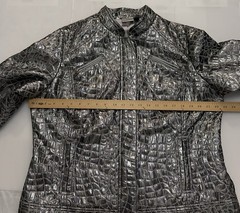 Chico’s Women’s Silver Metallic Stone Print Full Zip L/S Jacket Sz 3 XL (337)