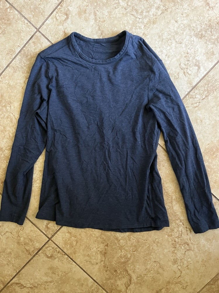 Lululemon Long Sleeve Shirt Women 6 Navy Blue Heathered Crew Neck Athletic Top