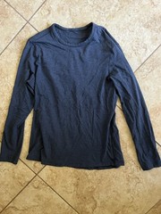 Lululemon Long Sleeve Shirt Women 6 Navy Blue Heathered Crew Neck Athletic Top