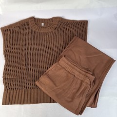 ANRABESS Crochet Sheer Knit Sweater Top Wide Leg Pants Lounge Matching Sets XL