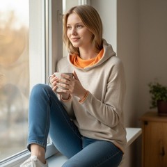 Hanna Andersson Hoodie Women’s Small Beige Cotton Long Sleeve Athleisure
